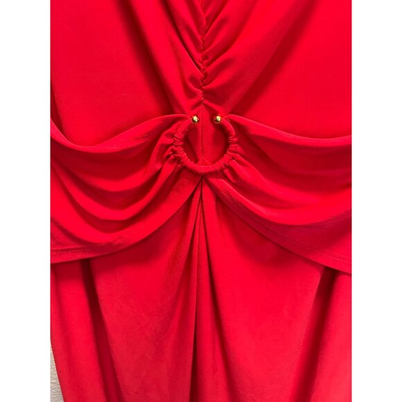 Womens Red Ruched Waist Dress By Black Saks Fifth Avenue Size 16 3/4 Sleeves Bac - Picture 5 of 9